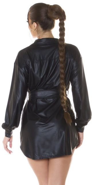 wetlook shirt dress with belt Black